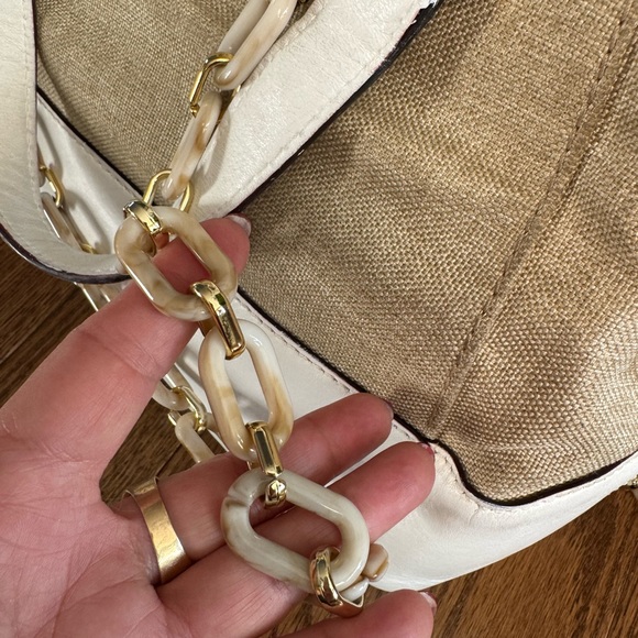 Kate Spade Beige linen  and White Leather Satchel - Picture 4 of 15